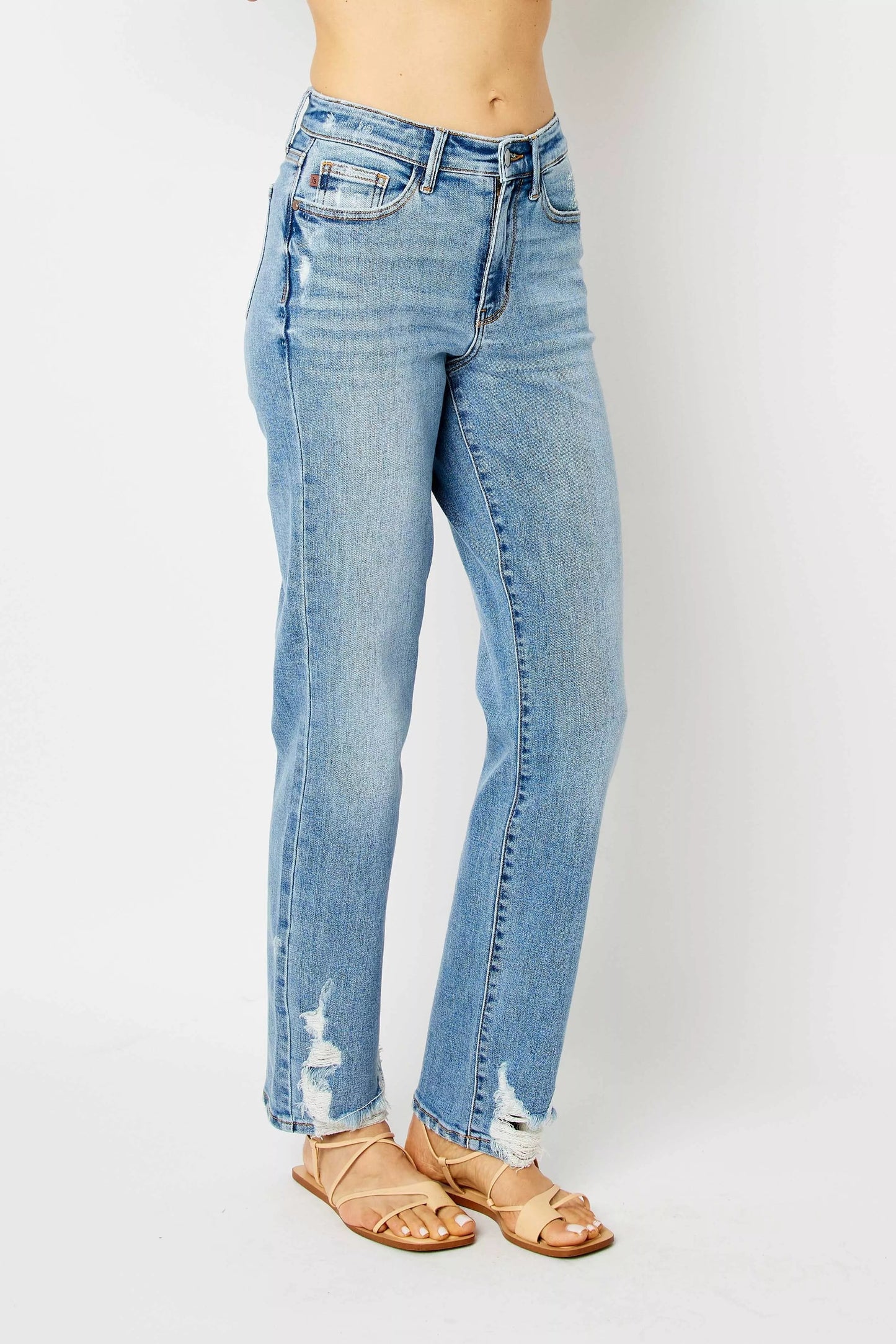 Judy Blue Full Size High Waist Straight Jeans with Heavy Destroy Plus Size - Blu Lotus Boutique