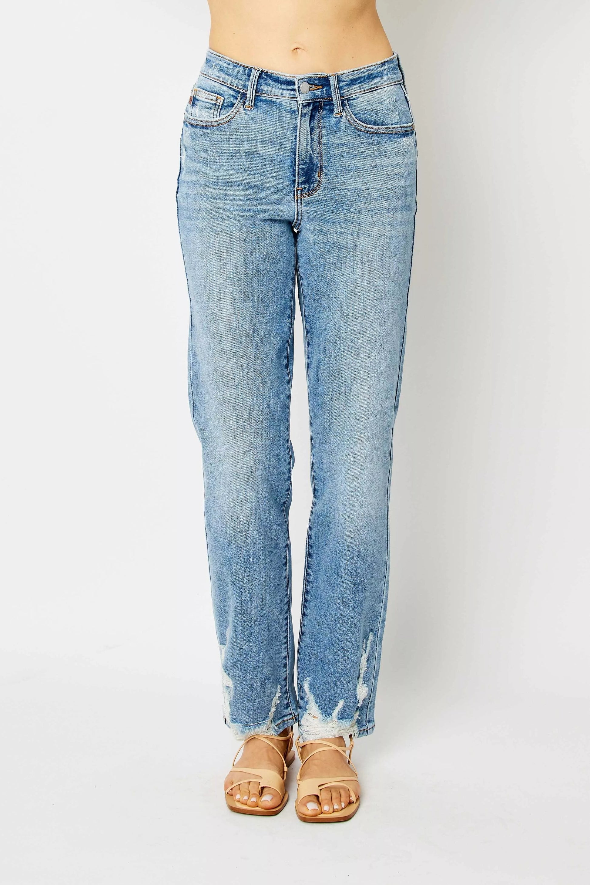 Judy Blue Full Size High Waist Straight Jeans with Heavy Destroy Plus Size - Blu Lotus Boutique