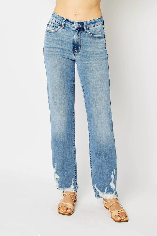 Judy Blue Full Size High Waist Straight Jeans with Heavy Destroy Plus Size - Blu Lotus Boutique