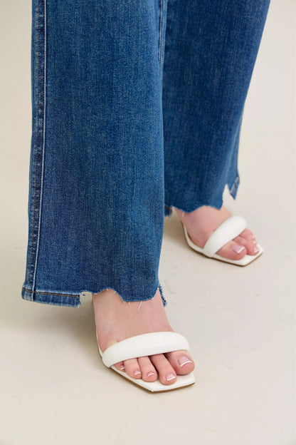 Judy Blue Full Size High Waist Tummy Control Chew Hem Destroy Wide Jeans Plus Size - Blu Lotus Boutique
