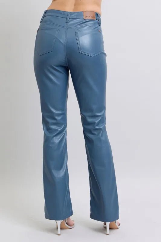 Judy Blue Full Size High Waist Tummy Control Faux Leather Bootcut Pants Plus Size - Blu Lotus Boutique