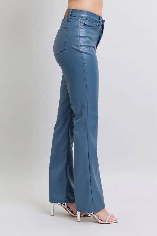 Judy Blue Full Size High Waist Tummy Control Faux Leather Bootcut Pants Plus Size - Blu Lotus Boutique