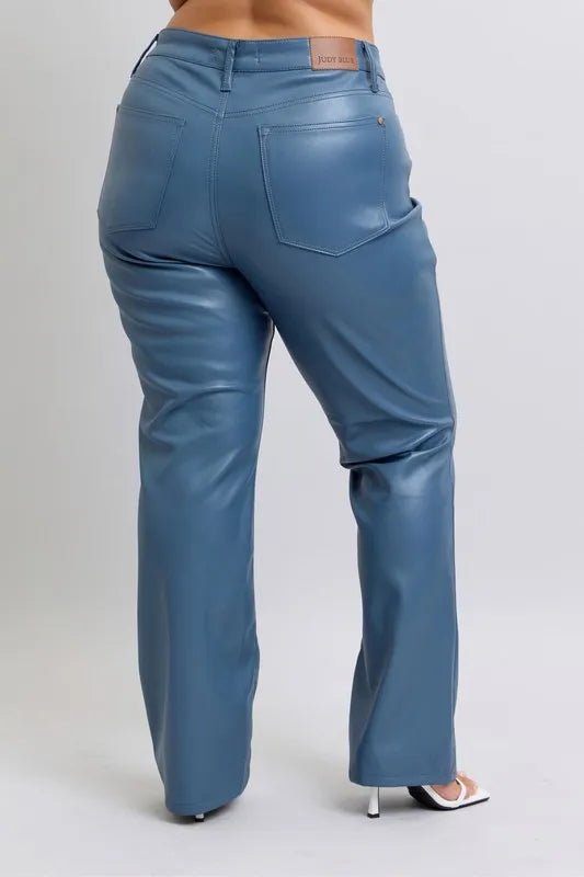 Judy Blue Full Size High Waist Tummy Control Faux Leather Bootcut Pants Plus Size - Blu Lotus Boutique