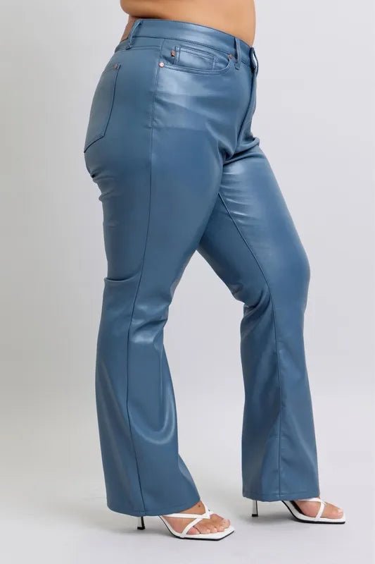 Judy Blue Full Size High Waist Tummy Control Faux Leather Bootcut Pants Plus Size - Blu Lotus Boutique