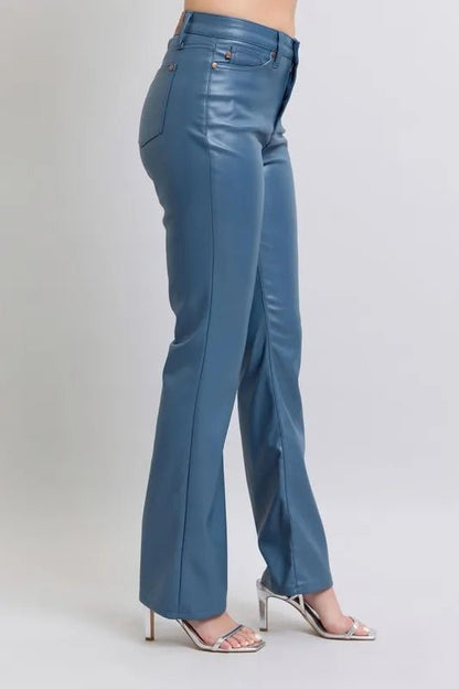 Judy Blue Full Size High Waist Tummy Control Faux Leather Bootcut Pants Plus Size - Blu Lotus Boutique