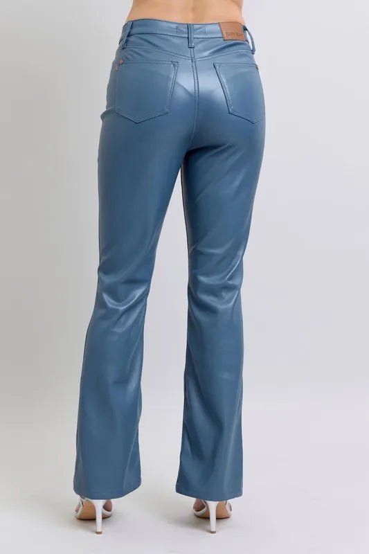 Judy Blue Full Size High Waist Tummy Control Faux Leather Bootcut Pants Plus Size - Blu Lotus Boutique