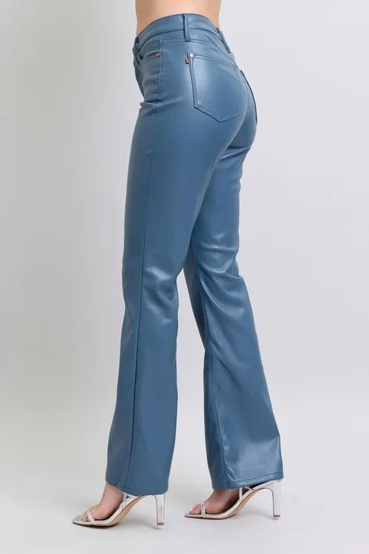 Judy Blue Full Size High Waist Tummy Control Faux Leather Bootcut Pants Plus Size - Blu Lotus Boutique