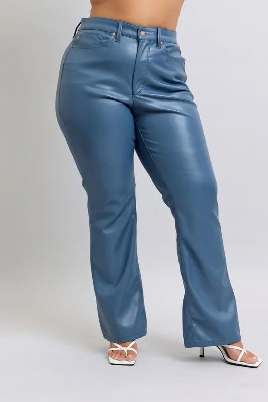 Judy Blue Full Size High Waist Tummy Control Faux Leather Bootcut Pants Plus Size - Blu Lotus Boutique