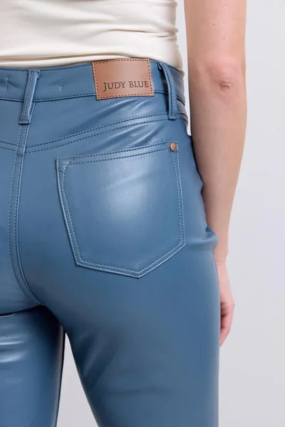 Judy Blue Full Size High Waist Tummy Control Faux Leather Bootcut Pants Plus Size - Blu Lotus Boutique