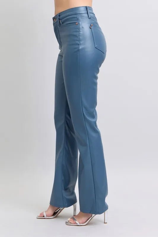 Judy Blue Full Size High Waist Tummy Control Faux Leather Bootcut Pants Plus Size - Blu Lotus Boutique