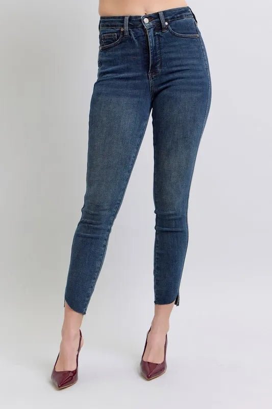 Judy Blue Full Size High Waist Tummy Control Step Hem Skinny Jeans Plus Size - Blu Lotus Boutique