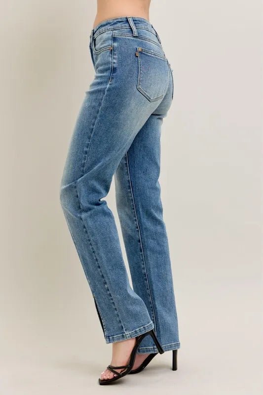 Judy Blue Full Size High Waist Vintage Wash Front Seam & Slit Straight Plus Size - Blu Lotus Boutique