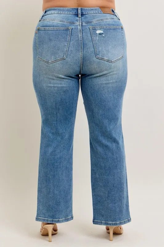 Judy Blue Full Size High Waist Vintage Wash Front Seam & Slit Straight Plus Size - Blu Lotus Boutique