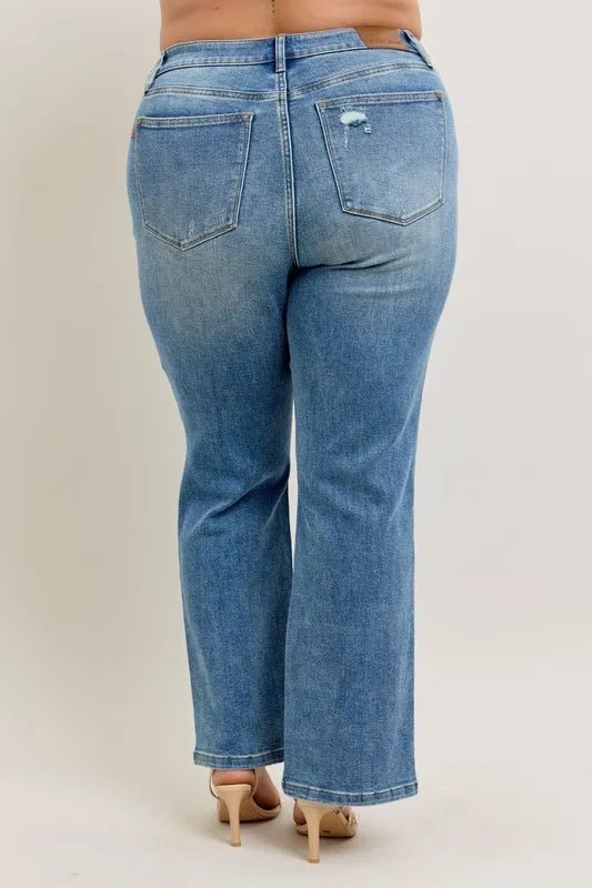 Judy Blue Full Size High Waist Vintage Wash Front Seam & Slit Straight Plus Size - Blu Lotus Boutique