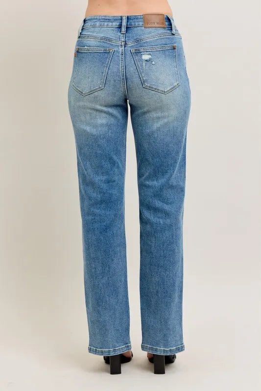 Judy Blue Full Size High Waist Vintage Wash Front Seam & Slit Straight Plus Size - Blu Lotus Boutique