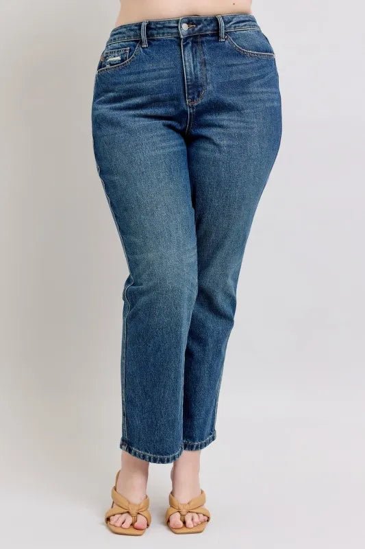 Judy Blue Full Size High Waisted Rigid Magic Non - destroy Straight Leg Jeans Plus Size - Blu Lotus Boutique