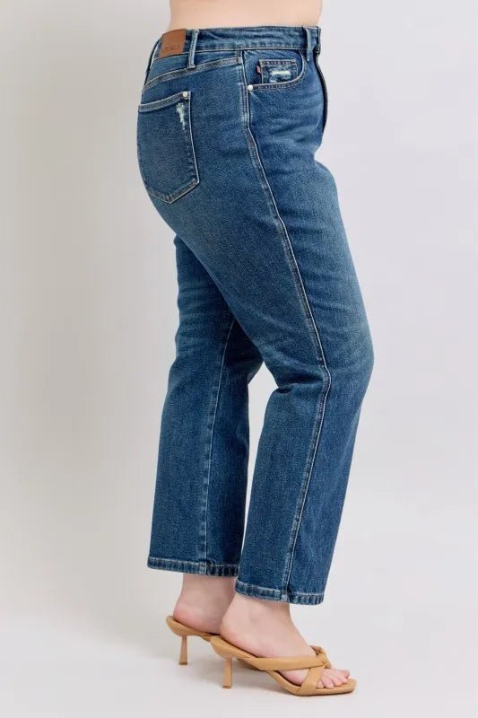Judy Blue Full Size High Waisted Rigid Magic Non - destroy Straight Leg Jeans Plus Size - Blu Lotus Boutique