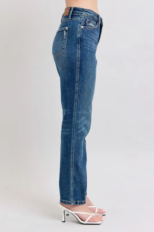 Judy Blue Full Size High Waisted Rigid Magic Non - destroy Straight Leg Jeans Plus Size - Blu Lotus Boutique