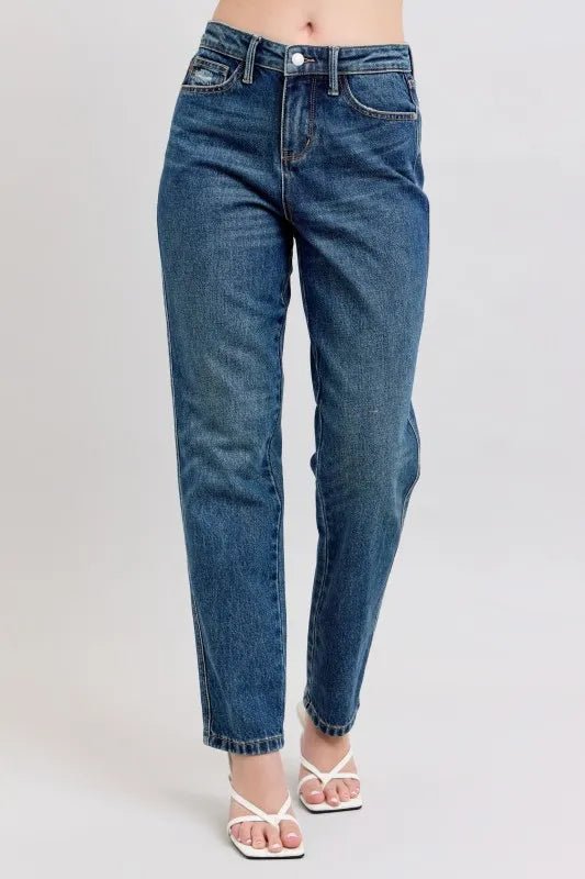 Judy Blue Full Size High Waisted Rigid Magic Non - destroy Straight Leg Jeans Plus Size - Blu Lotus Boutique
