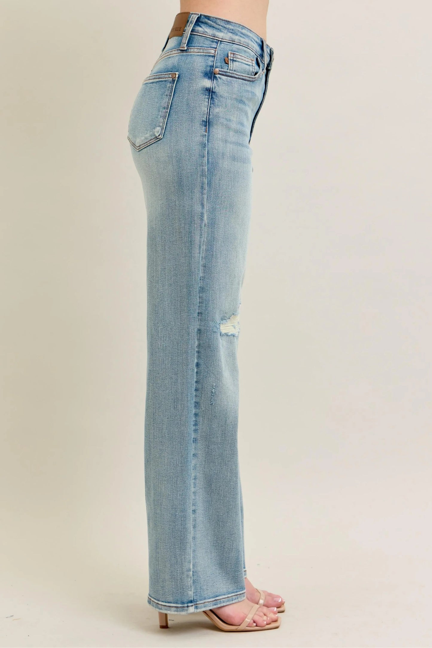 Judy Blue Full Size Hw Destroy & Knee Patch Straight Jeans Plus Size - Blu Lotus Boutique