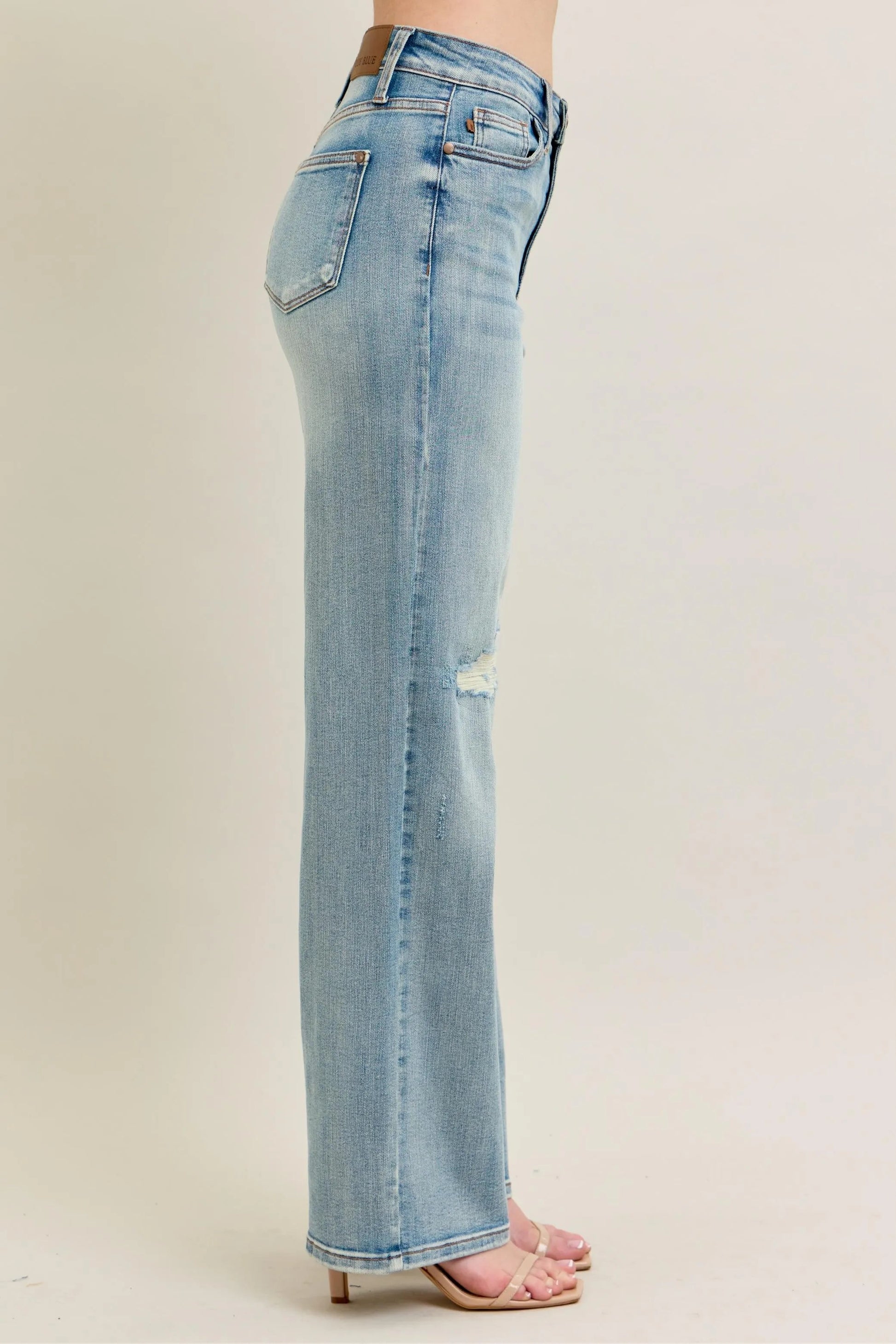 Judy Blue Full Size Hw Destroy & Knee Patch Straight Jeans Plus Size - Blu Lotus Boutique