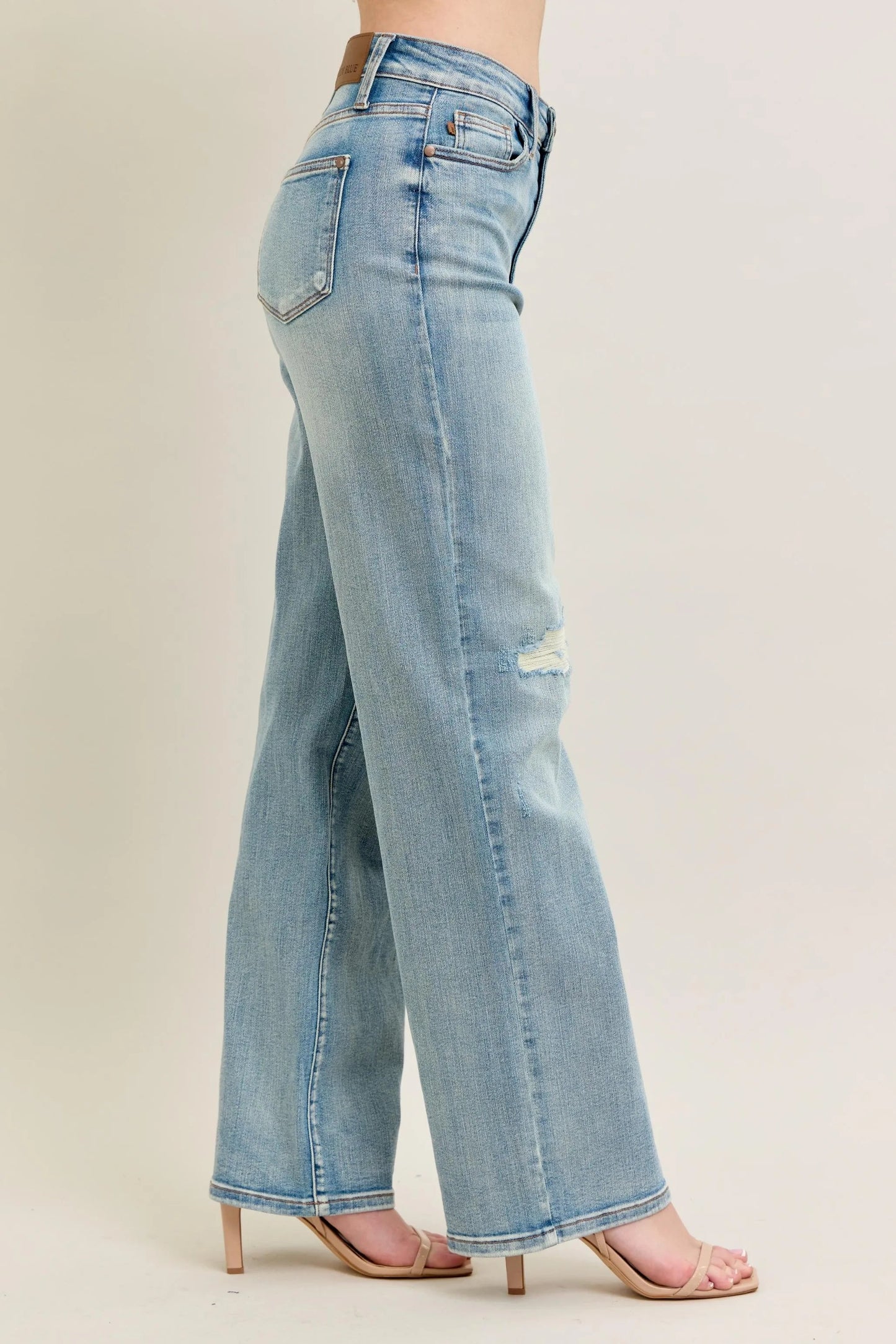 Judy Blue Full Size Hw Destroy & Knee Patch Straight Jeans Plus Size - Blu Lotus Boutique
