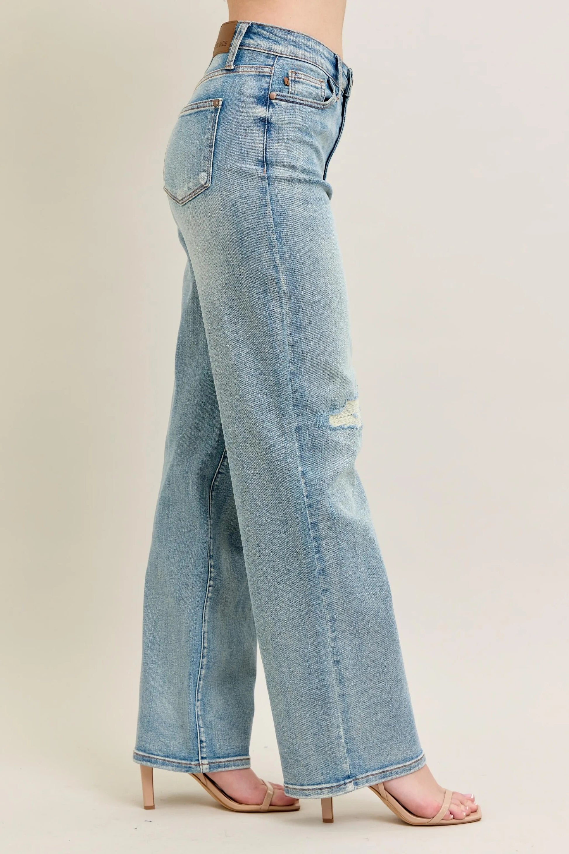 Judy Blue Full Size Hw Destroy & Knee Patch Straight Jeans Plus Size - Blu Lotus Boutique