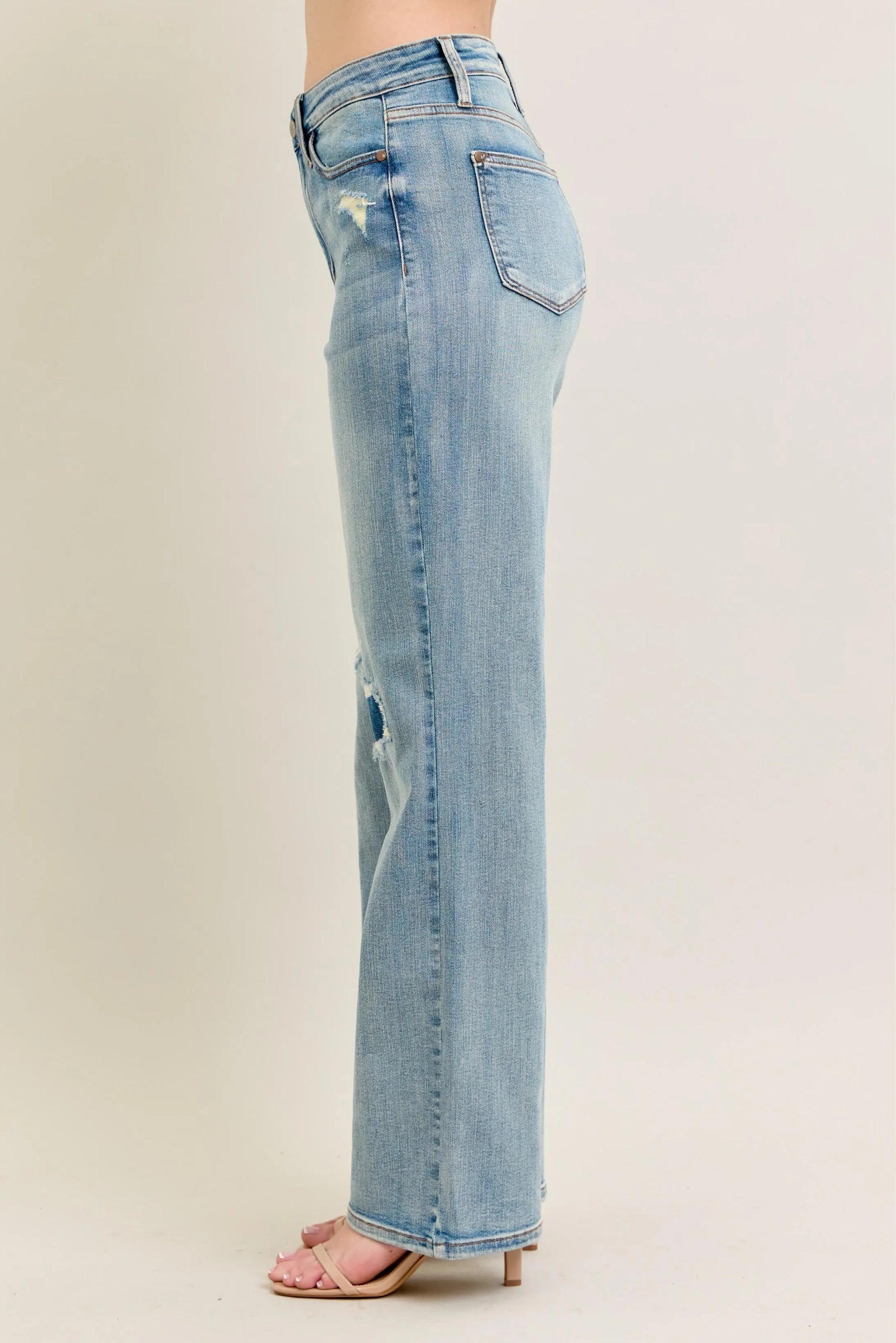 Judy Blue Full Size Hw Destroy & Knee Patch Straight Jeans Plus Size - Blu Lotus Boutique