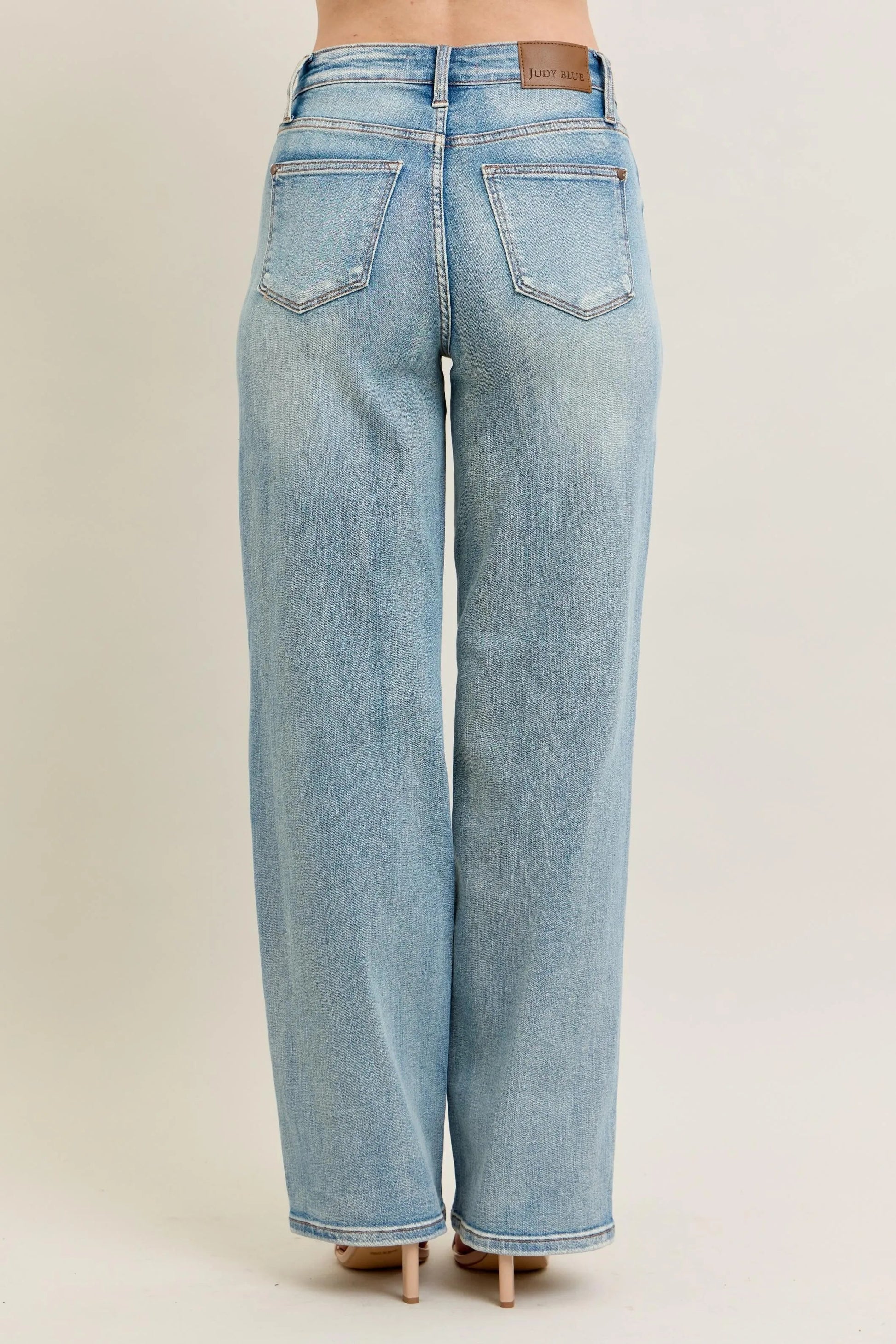 Judy Blue Full Size Hw Destroy & Knee Patch Straight Jeans Plus Size - Blu Lotus Boutique