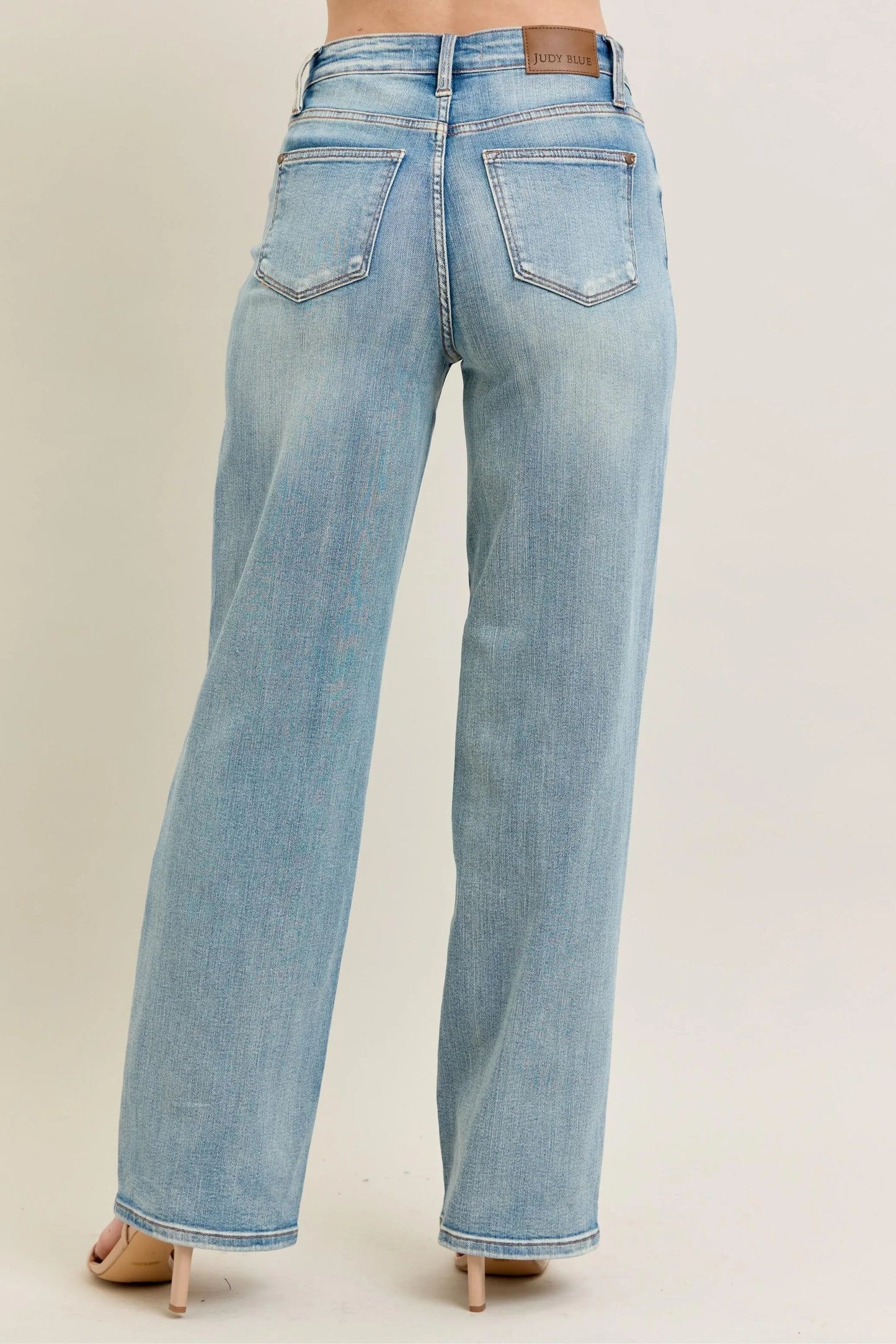 Judy Blue Full Size Hw Destroy & Knee Patch Straight Jeans Plus Size - Blu Lotus Boutique