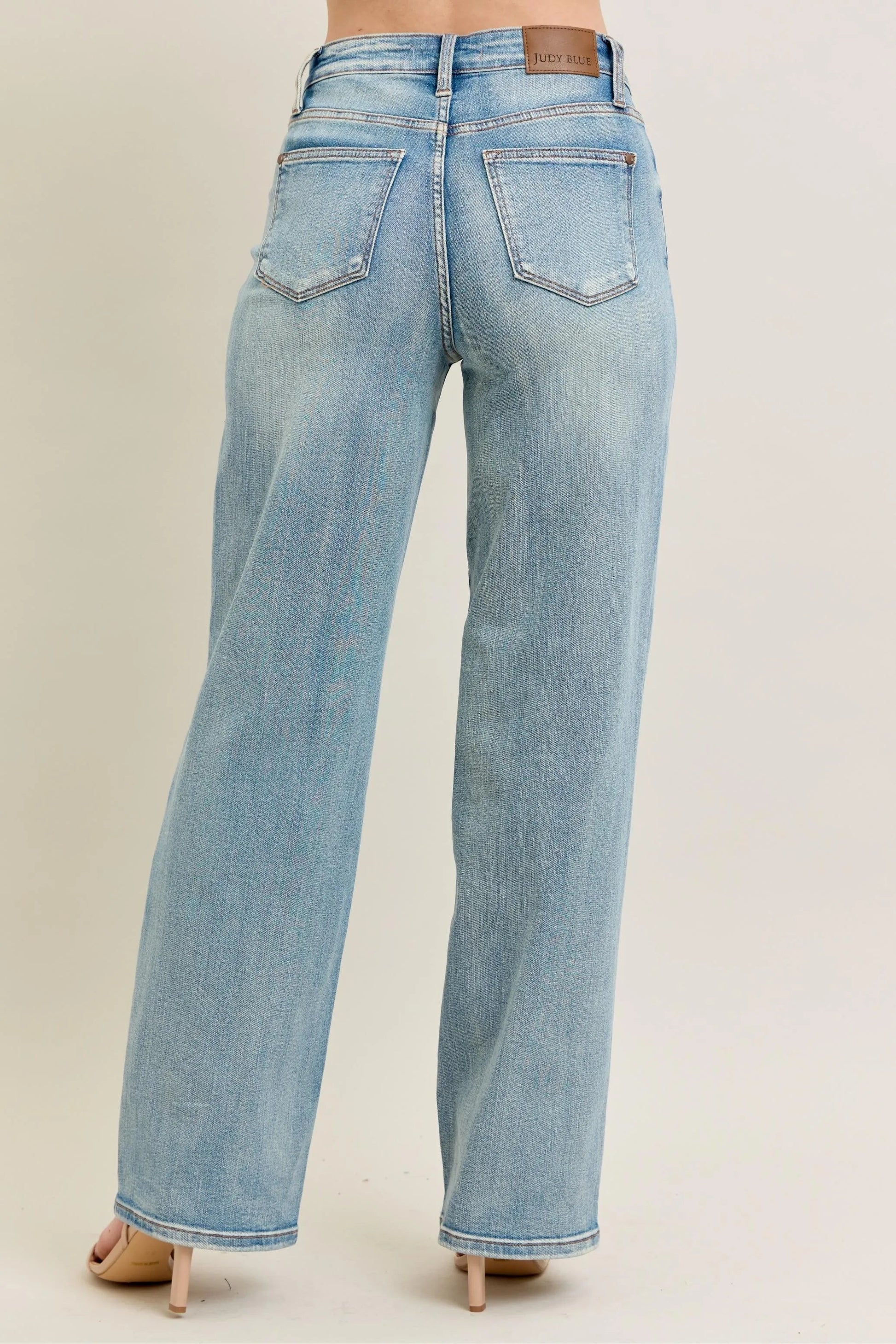 Judy Blue Full Size Hw Destroy & Knee Patch Straight Jeans Plus Size - Blu Lotus Boutique