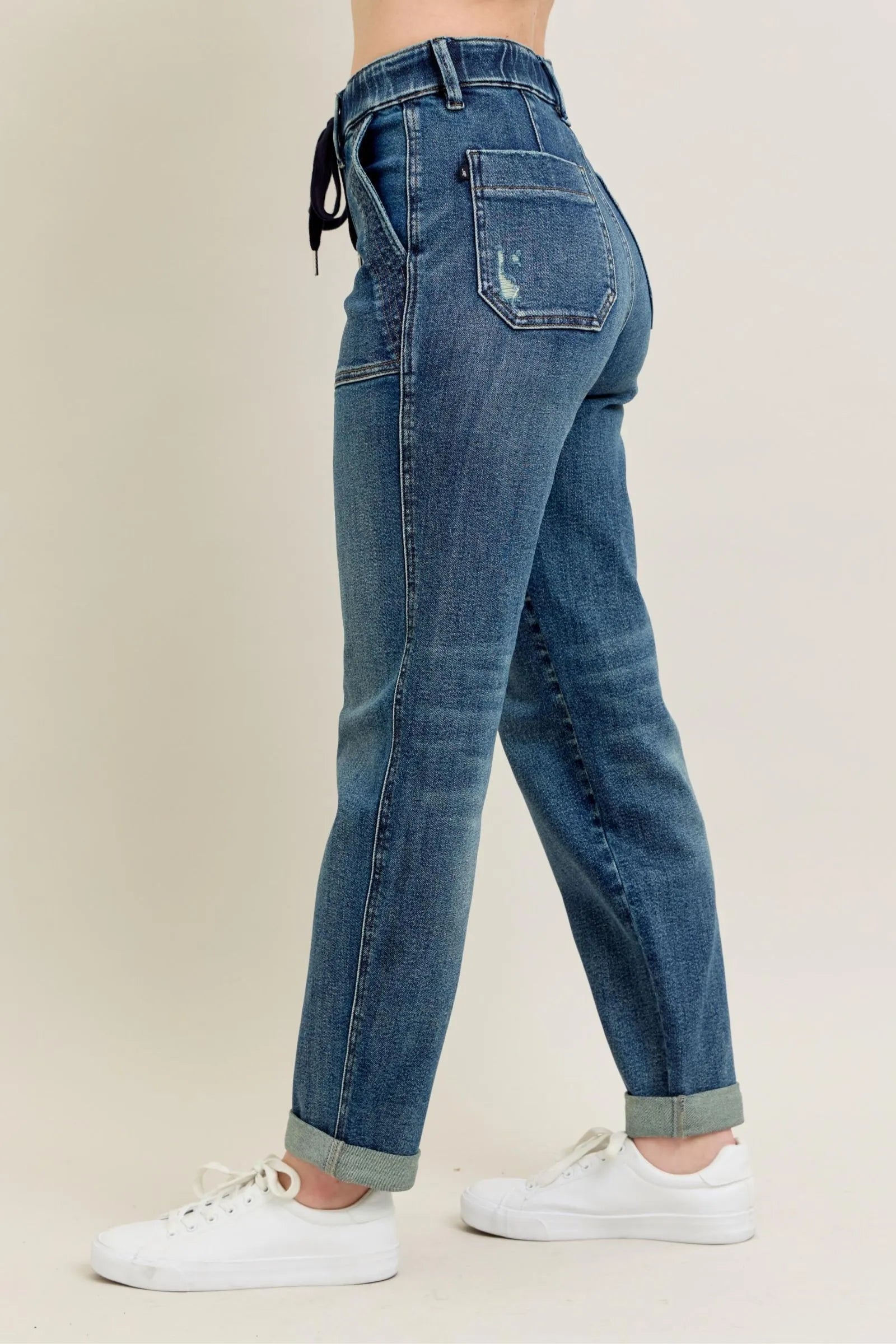Judy Blue Full Size HW Vintage Wash Jeans w/ Drawstring Plus Size - Blu Lotus Boutique