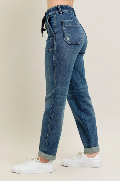 Judy Blue Full Size HW Vintage Wash Jeans w/ Drawstring Plus Size - Blu Lotus Boutique