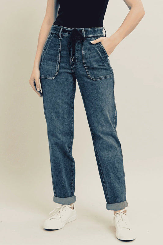 Judy Blue Full Size HW Vintage Wash Jeans w/ Drawstring Plus Size - Blu Lotus Boutique