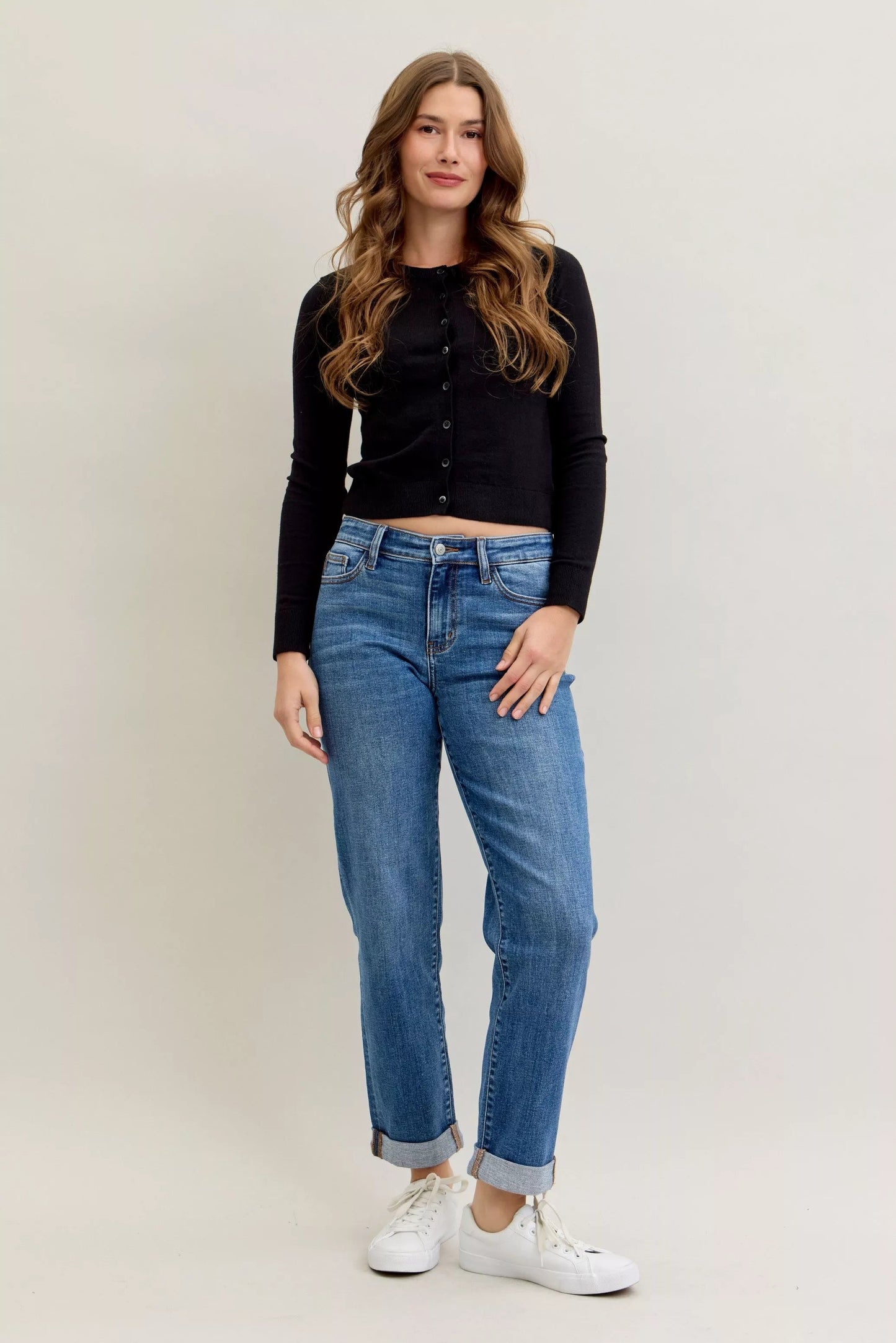 Judy Blue Full Size Mid Rise BF Classic Cuffed Jeans Plus Size - Blu Lotus Boutique
