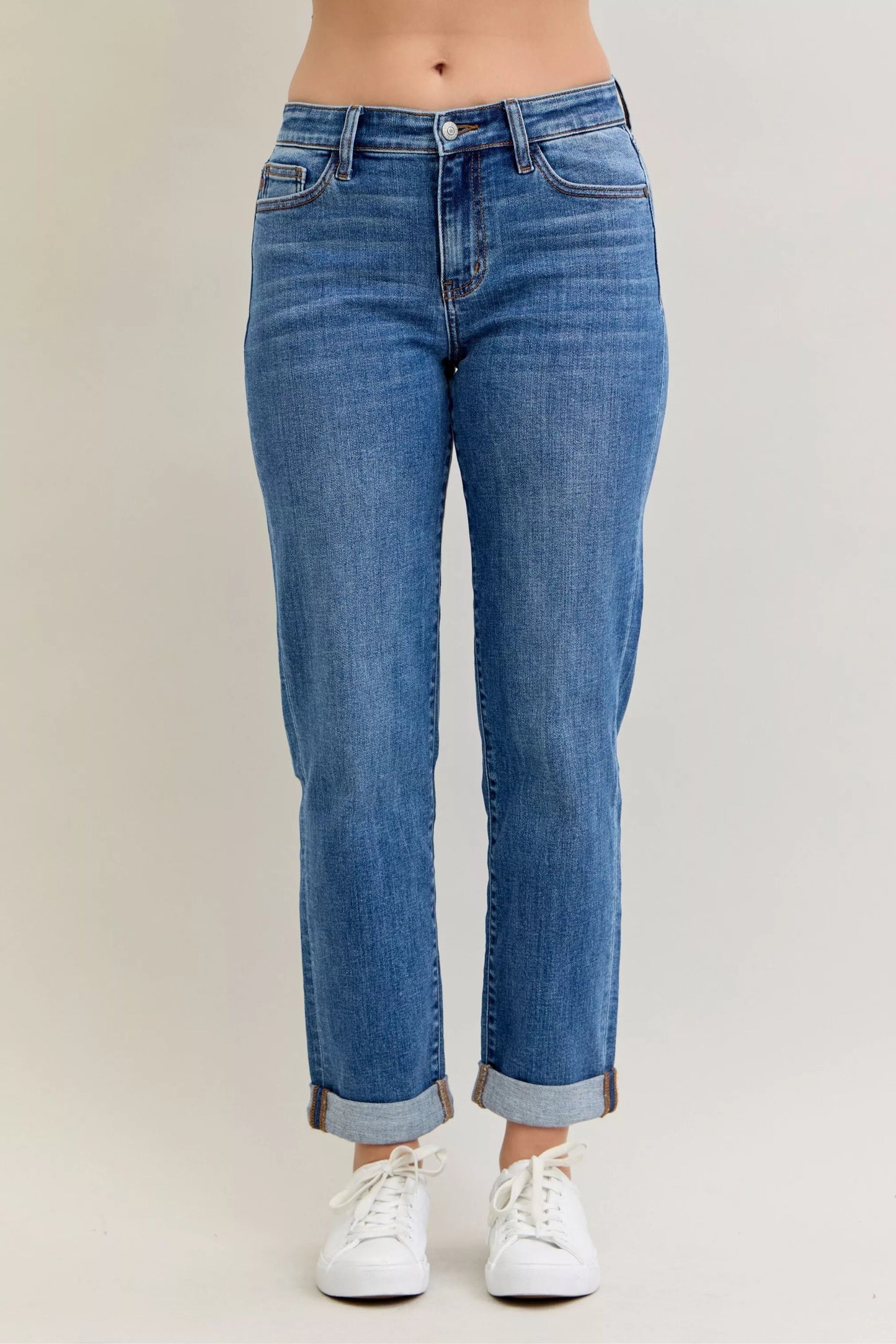 Judy Blue Full Size Mid Rise BF Classic Cuffed Jeans Plus Size - Blu Lotus Boutique