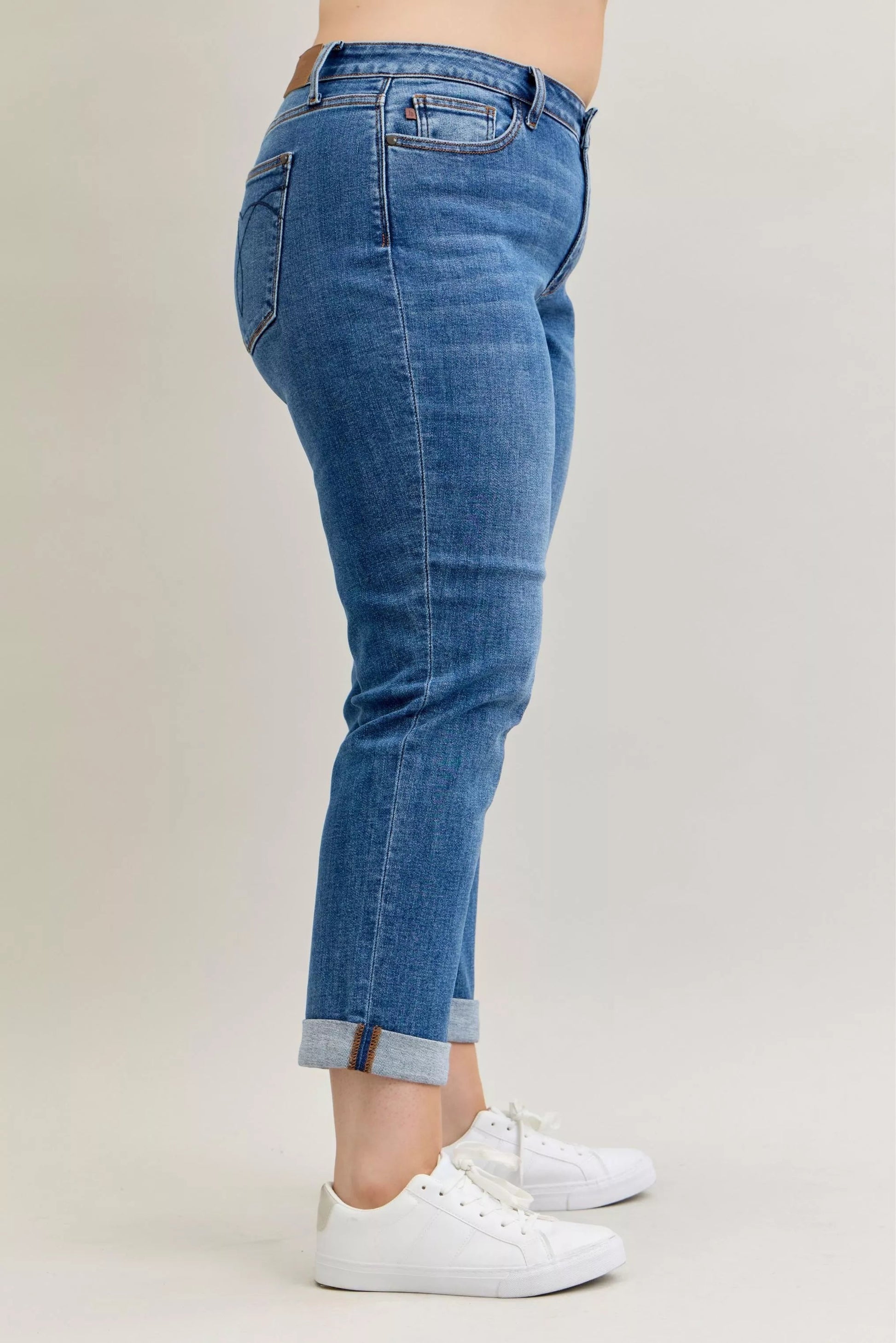 Judy Blue Full Size Mid Rise BF Classic Cuffed Jeans Plus Size - Blu Lotus Boutique