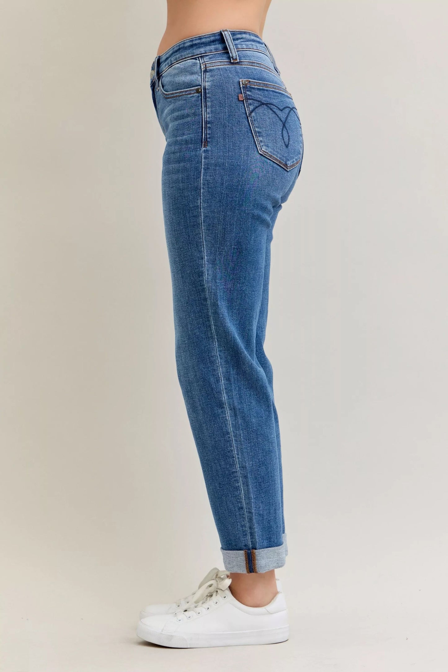 Judy Blue Full Size Mid Rise BF Classic Cuffed Jeans Plus Size - Blu Lotus Boutique