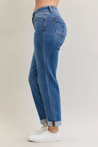 Judy Blue Full Size Mid Rise BF Classic Cuffed Jeans Plus Size - Blu Lotus Boutique