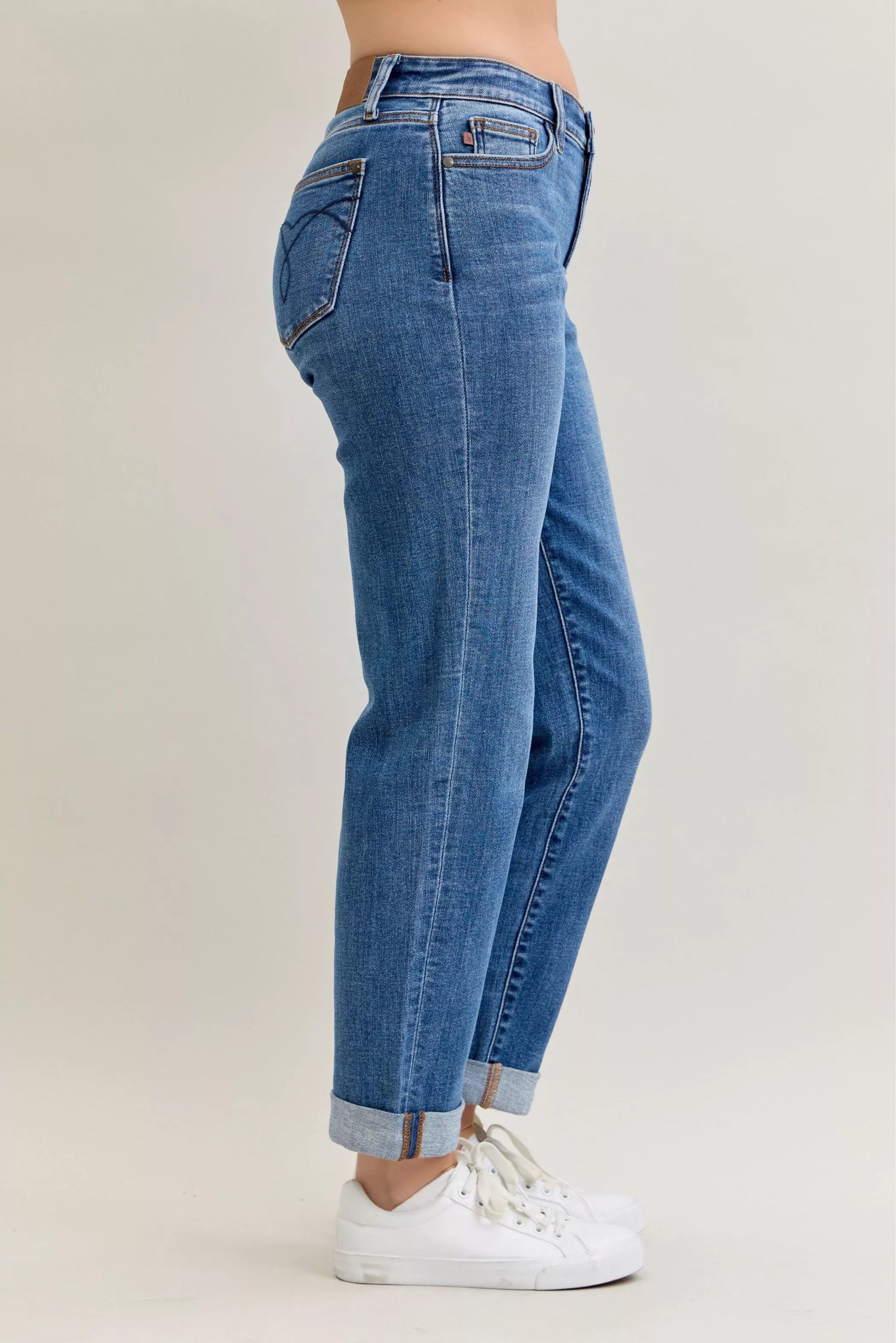 Judy Blue Full Size Mid Rise BF Classic Cuffed Jeans Plus Size - Blu Lotus Boutique