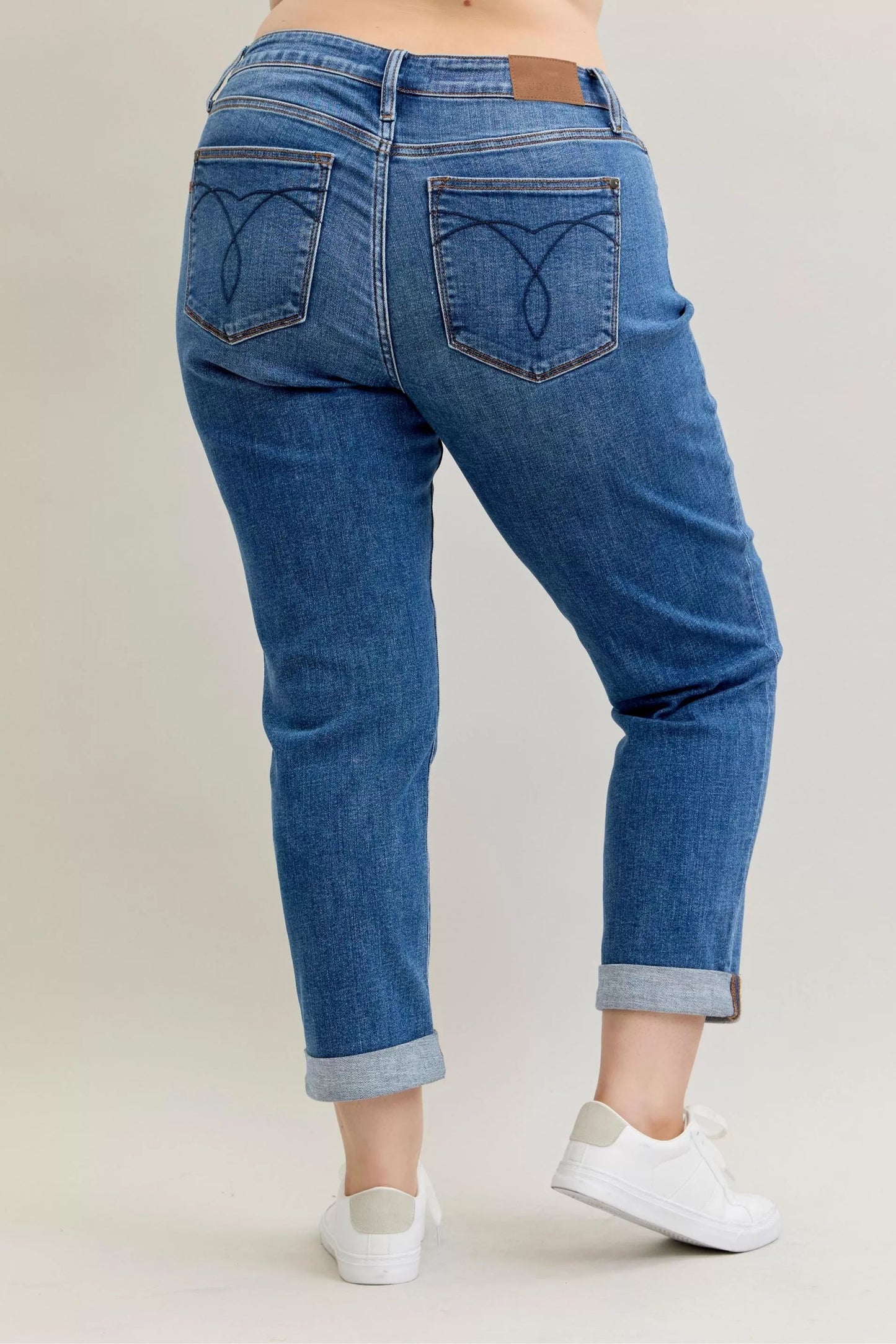 Judy Blue Full Size Mid Rise BF Classic Cuffed Jeans Plus Size - Blu Lotus Boutique