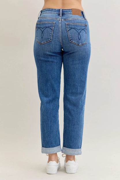 Judy Blue Full Size Mid Rise BF Classic Cuffed Jeans Plus Size - Blu Lotus Boutique