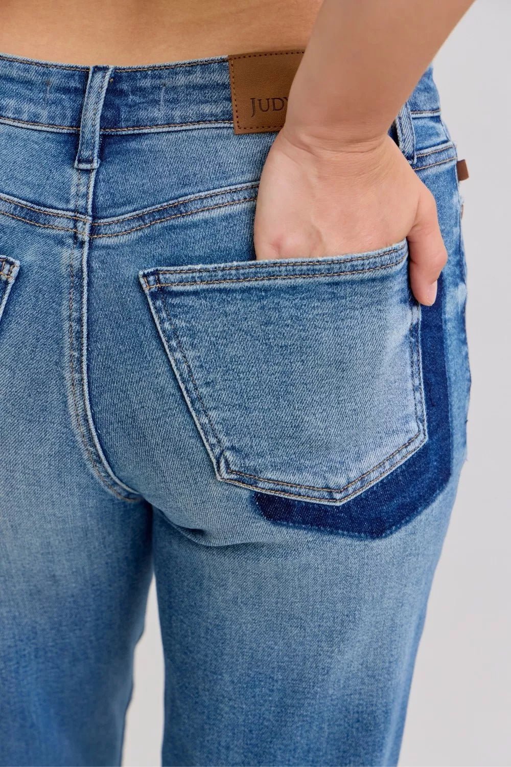 Judy Blue Full Size Mid Rise Bf Patch & Repair Destroy Release Hem Jeans Plus Size - Blu Lotus Boutique