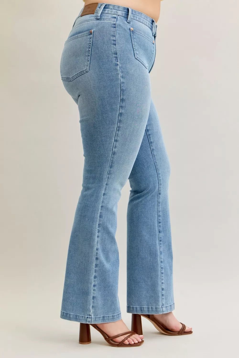 Judy Blue Full Size Mid Rise Bootcut Jeans with Contrast Wash & Front Patch Pockets Plus Size - Blu Lotus Boutique