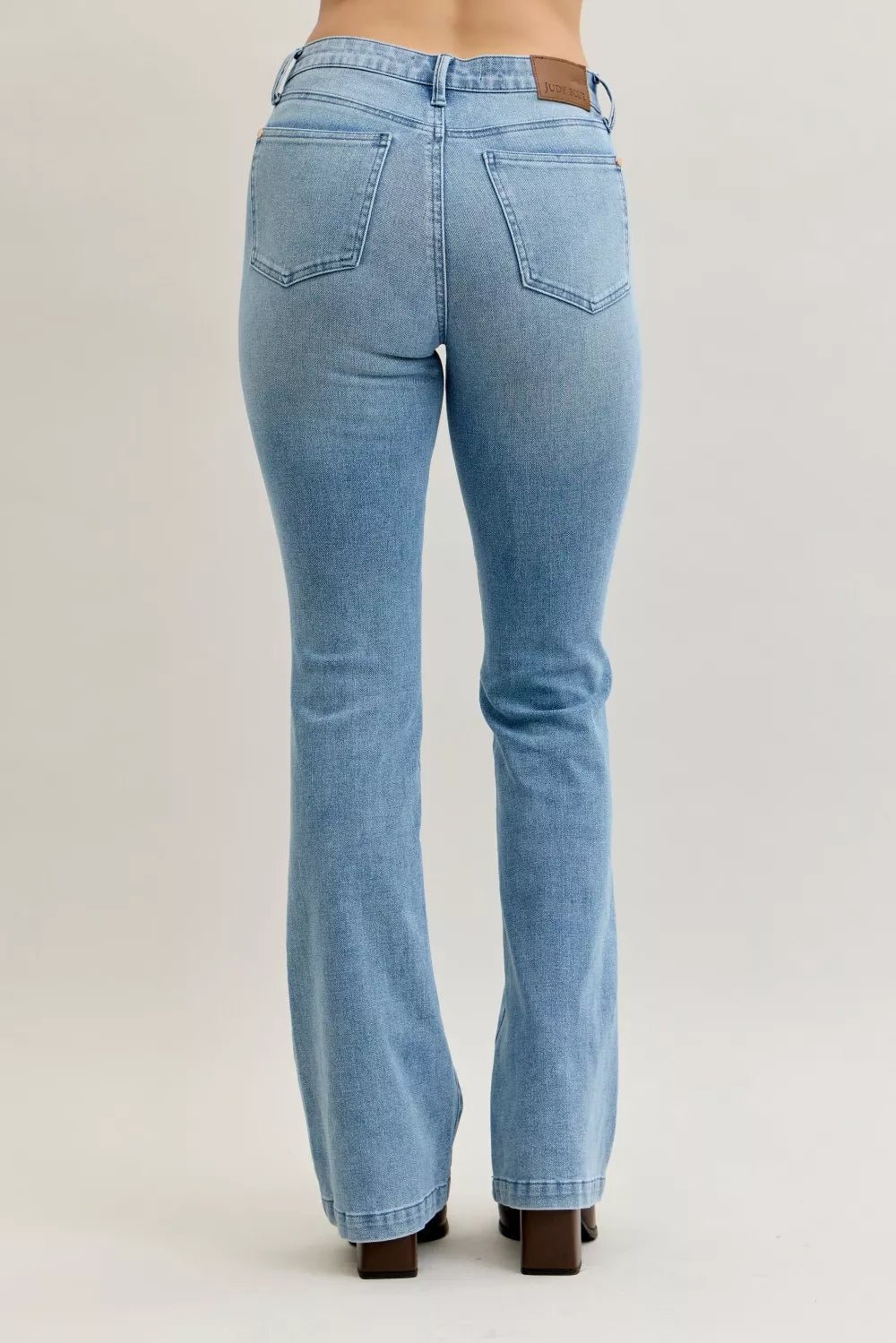 Judy Blue Full Size Mid Rise Bootcut Jeans with Contrast Wash & Front Patch Pockets Plus Size - Blu Lotus Boutique