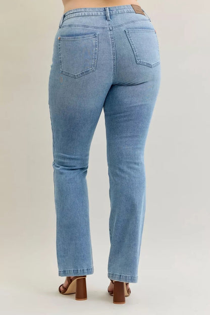 Judy Blue Full Size Mid Rise Bootcut Jeans with Contrast Wash & Front Patch Pockets Plus Size - Blu Lotus Boutique