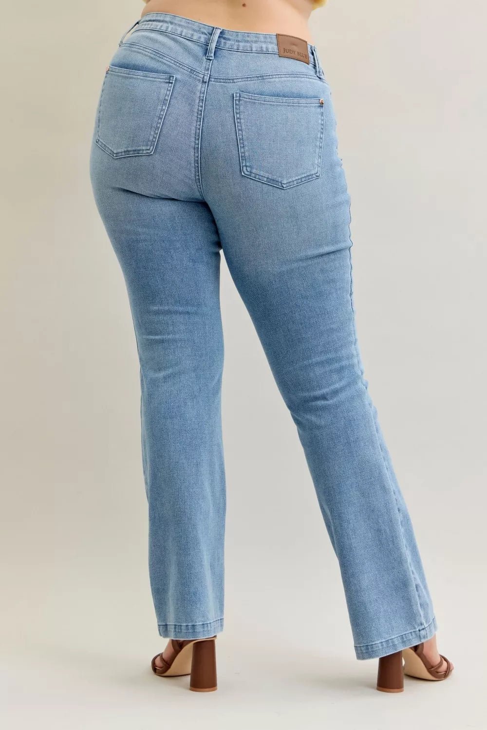 Judy Blue Full Size Mid Rise Bootcut Jeans with Contrast Wash & Front Patch Pockets Plus Size - Blu Lotus Boutique
