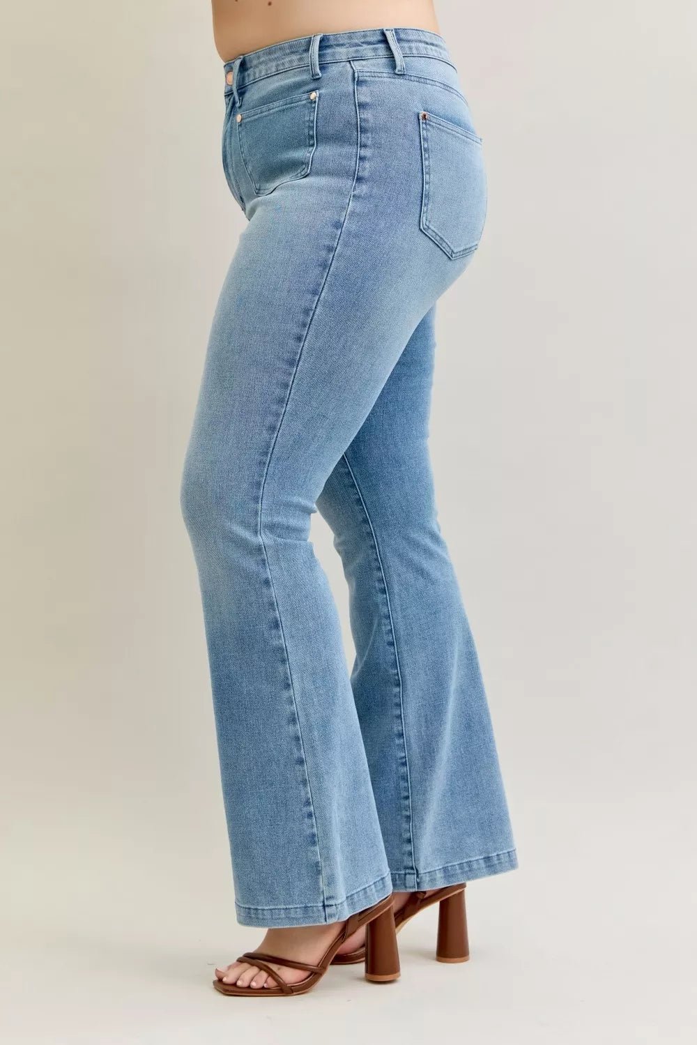 Judy Blue Full Size Mid Rise Bootcut Jeans with Contrast Wash & Front Patch Pockets Plus Size - Blu Lotus Boutique