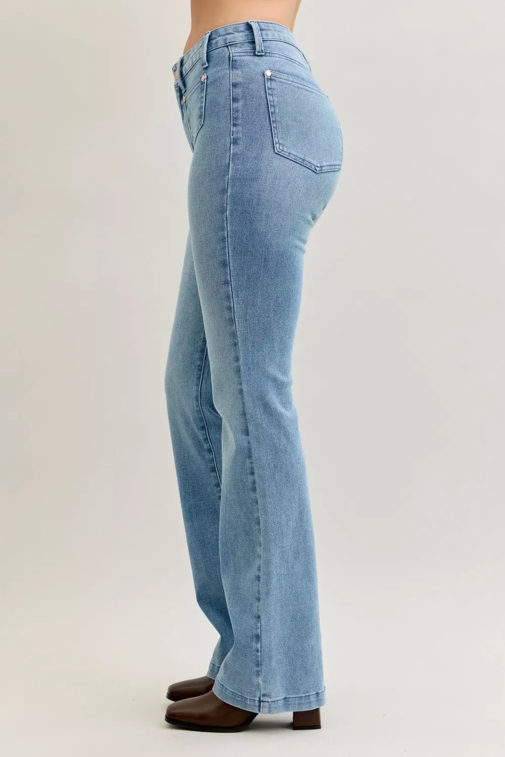 Judy Blue Full Size Mid Rise Bootcut Jeans with Contrast Wash & Front Patch Pockets Plus Size - Blu Lotus Boutique