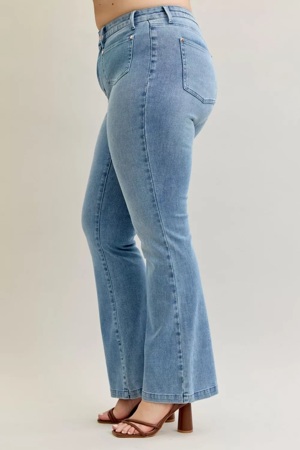 Judy Blue Full Size Mid Rise Bootcut Jeans with Contrast Wash & Front Patch Pockets Plus Size - Blu Lotus Boutique